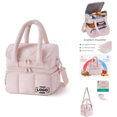 Double-Layer Insulated Quilted Lunch Picnic Cooler Bag