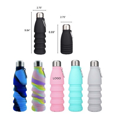 18 Oz Collapsible Silicone Cola Bottle With Carabiner